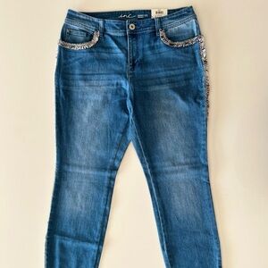 NWT - INC International Concepts Womens Skinny Tweed Fringe Trim Mid Rise Size 8